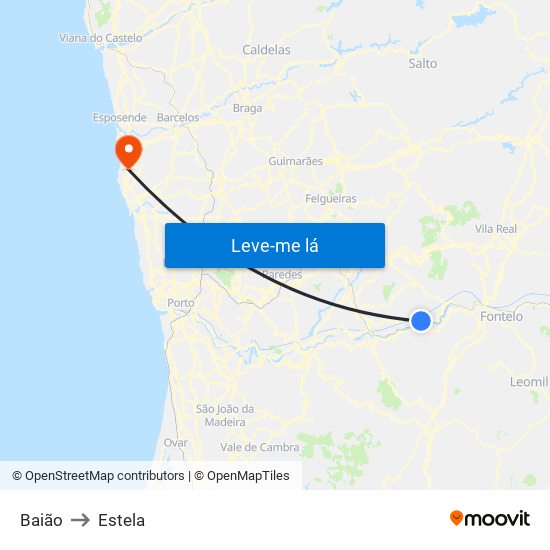 Baião to Estela map