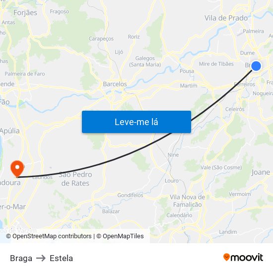 Braga to Estela map