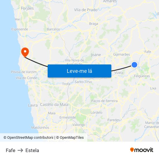 Fafe to Estela map