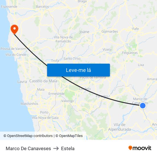 Marco De Canaveses to Estela map