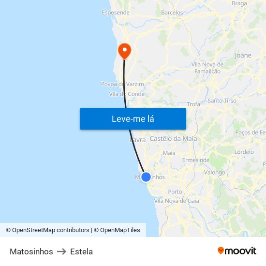 Matosinhos to Estela map