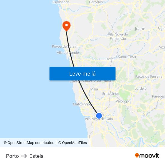 Porto to Estela map