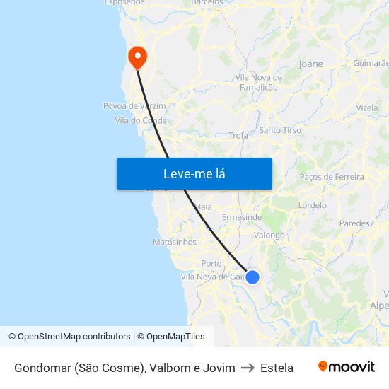 Gondomar (São Cosme), Valbom e Jovim to Estela map