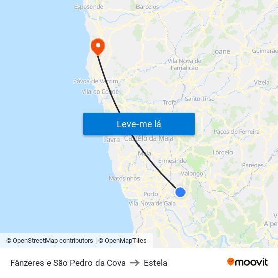 Fânzeres e São Pedro da Cova to Estela map