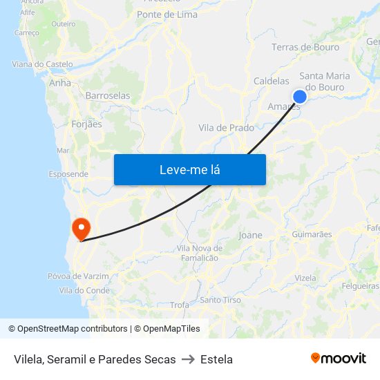 Vilela, Seramil e Paredes Secas to Estela map