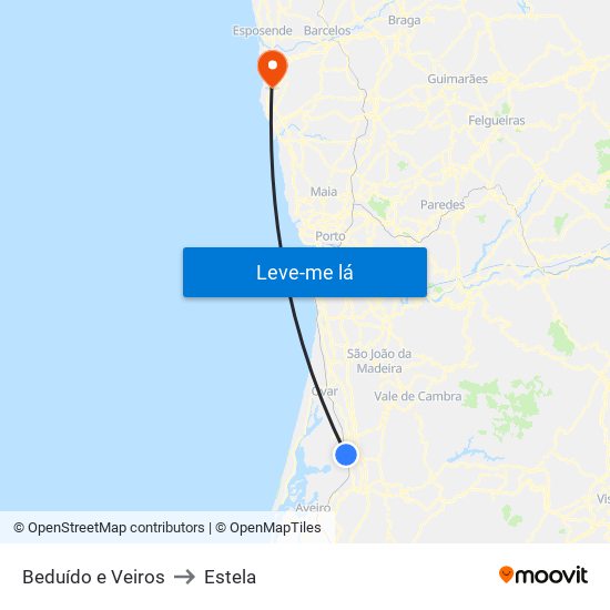 Beduído e Veiros to Estela map