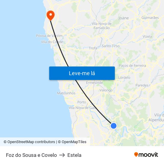 Foz do Sousa e Covelo to Estela map