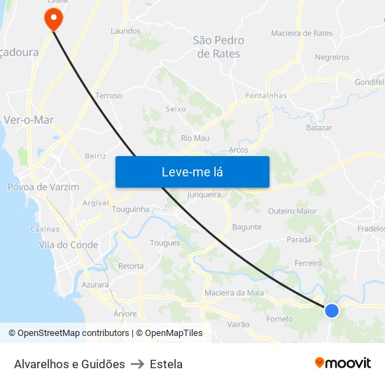 Alvarelhos e Guidões to Estela map