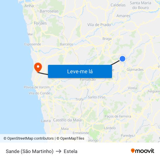 Sande (São Martinho) to Estela map