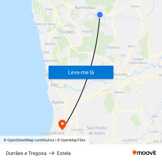 Durrães e Tregosa to Estela map