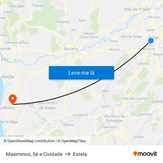 Maximinos, Sé e Cividade to Estela map