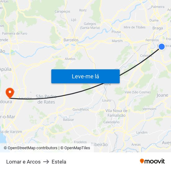 Lomar e Arcos to Estela map