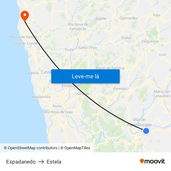 Espadanedo to Estela map