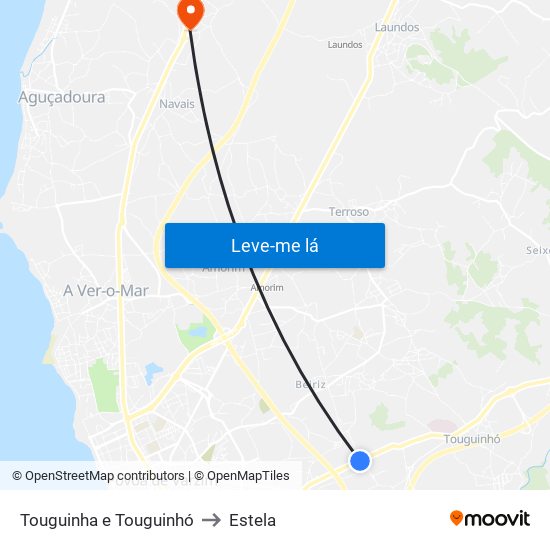 Touguinha e Touguinhó to Estela map