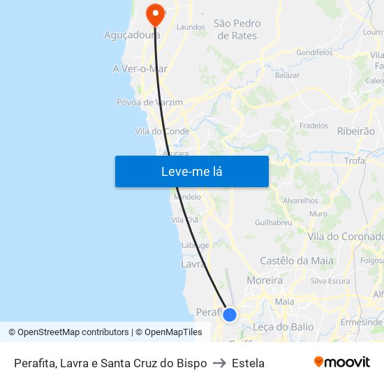 Perafita, Lavra e Santa Cruz do Bispo to Estela map