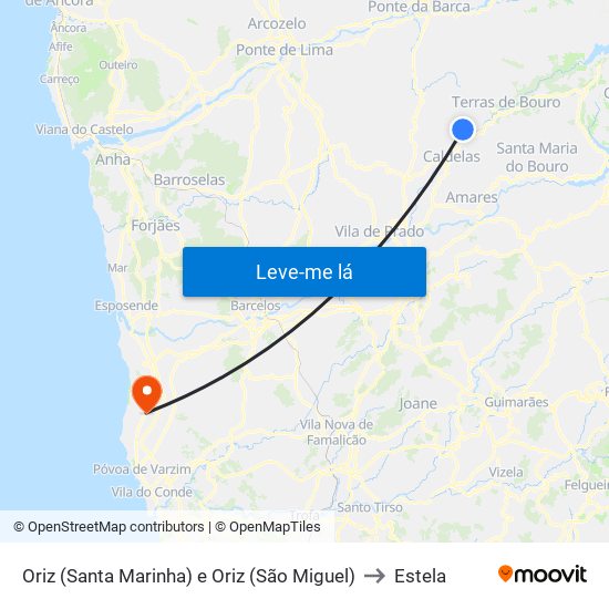 Oriz (Santa Marinha) e Oriz (São Miguel) to Estela map