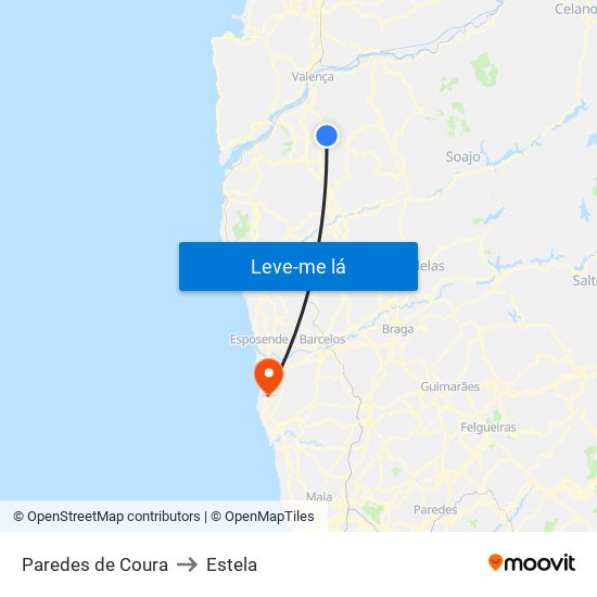 Paredes de Coura to Estela map