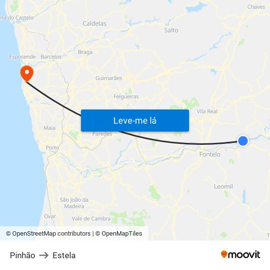 Pinhão to Estela map