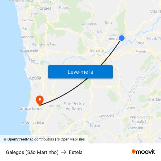 Galegos (São Martinho) to Estela map