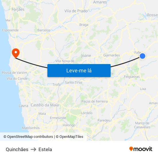 Quinchães to Estela map