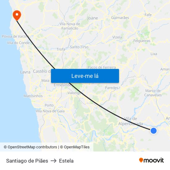 Santiago de Piães to Estela map