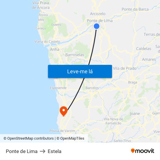 Ponte de Lima to Estela map