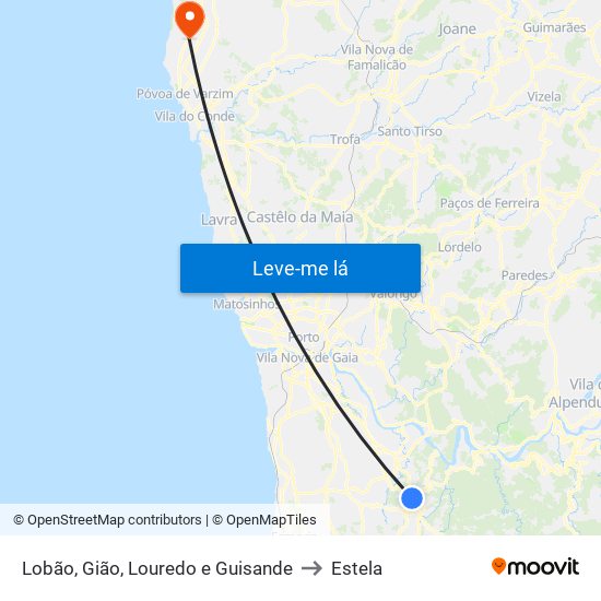 Lobão, Gião, Louredo e Guisande to Estela map