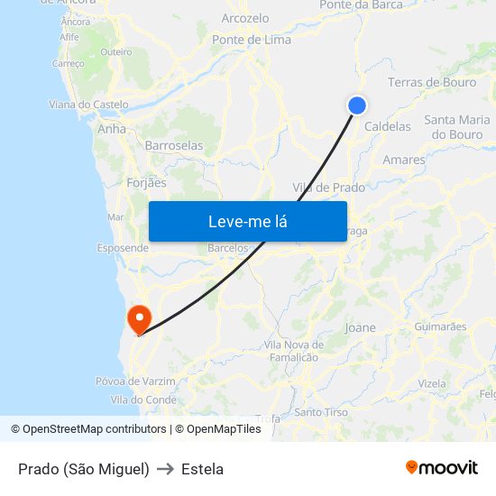 Prado (São Miguel) to Estela map