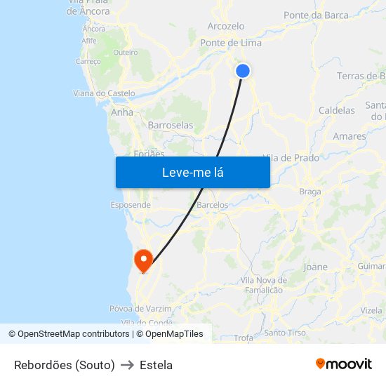 Rebordões (Souto) to Estela map