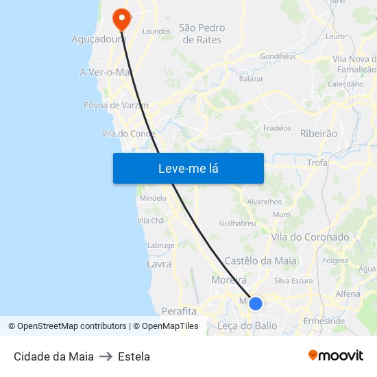 Cidade da Maia to Estela map