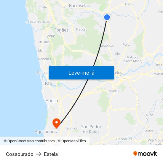 Cossourado to Estela map