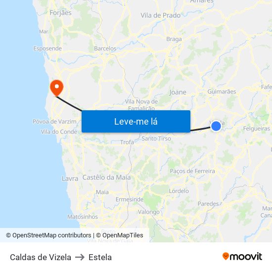 Caldas de Vizela to Estela map