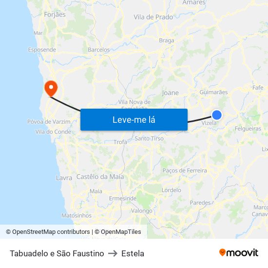 Tabuadelo e São Faustino to Estela map