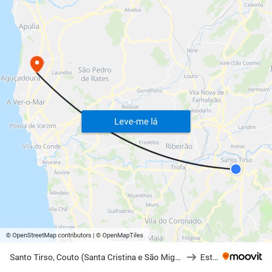 Santo Tirso, Couto (Santa Cristina e São Miguel) e Burgães to Estela map