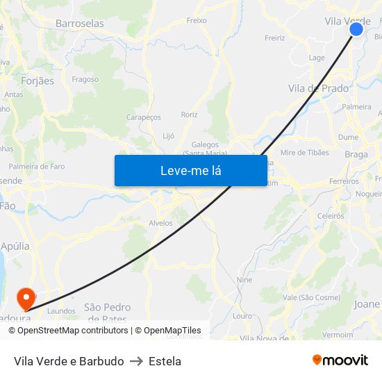 Vila Verde e Barbudo to Estela map