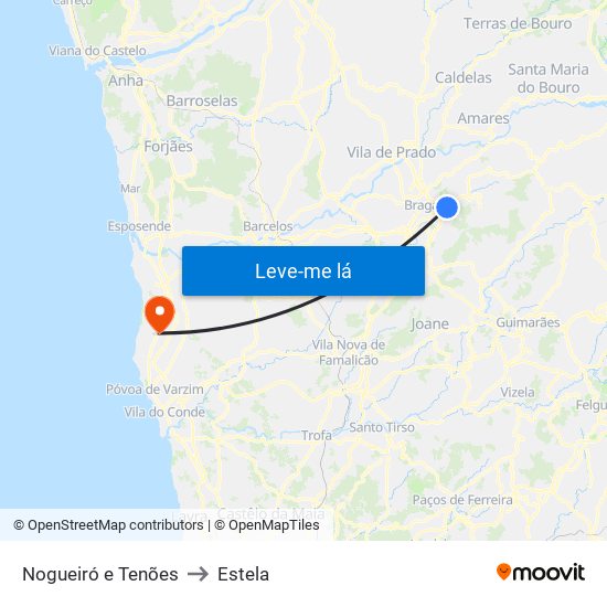 Nogueiró e Tenões to Estela map