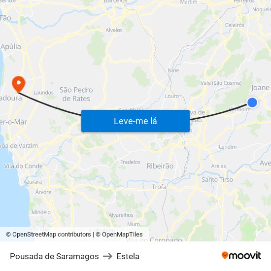 Pousada de Saramagos to Estela map