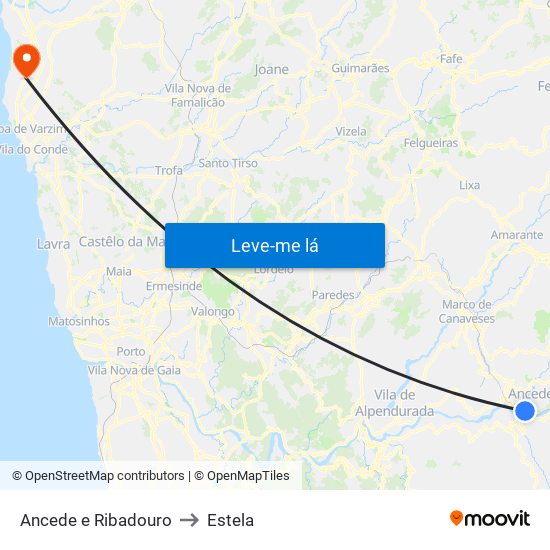 Ancede e Ribadouro to Estela map