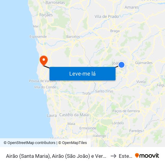 Airão (Santa Maria), Airão (São João) e Vermil to Estela map