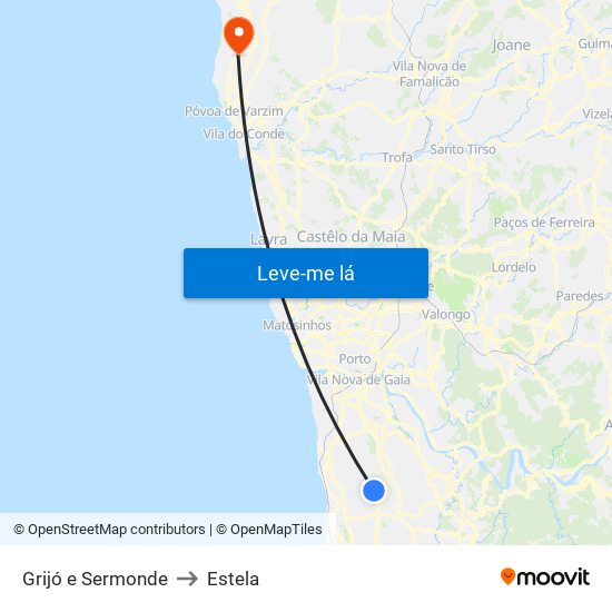 Grijó e Sermonde to Estela map