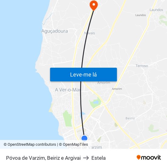 Póvoa de Varzim, Beiriz e Argivai to Estela map