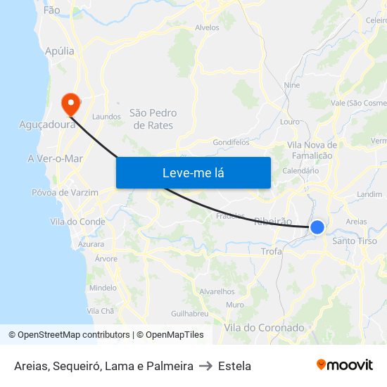 Areias, Sequeiró, Lama e Palmeira to Estela map