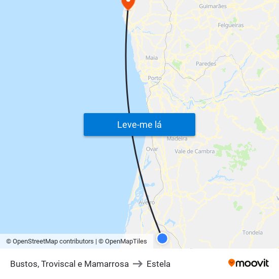 Bustos, Troviscal e Mamarrosa to Estela map