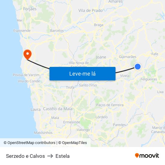 Serzedo e Calvos to Estela map