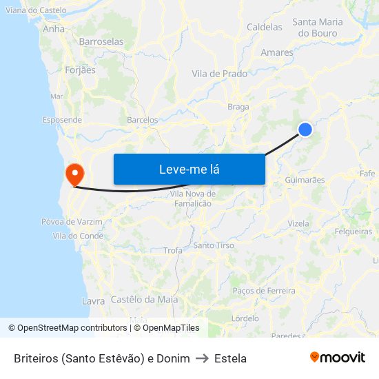 Briteiros (Santo Estêvão) e Donim to Estela map