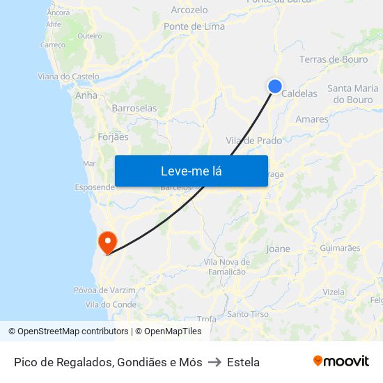 Pico de Regalados, Gondiães e Mós to Estela map
