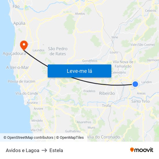 Avidos e Lagoa to Estela map