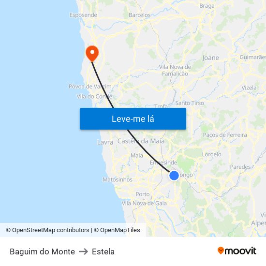 Baguim do Monte to Estela map