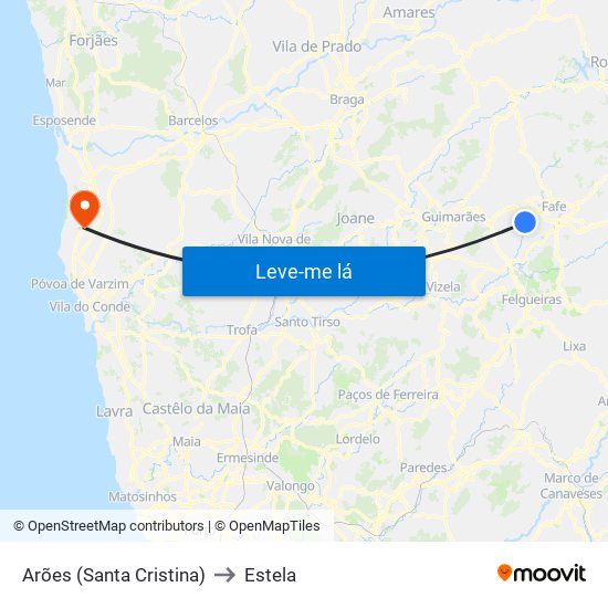 Arões (Santa Cristina) to Estela map