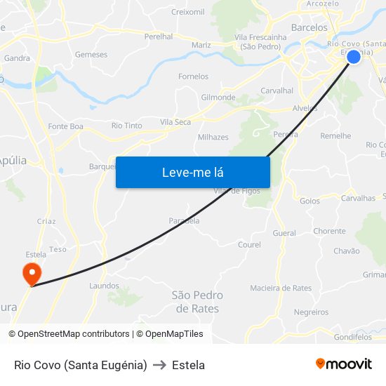 Rio Covo (Santa Eugénia) to Estela map